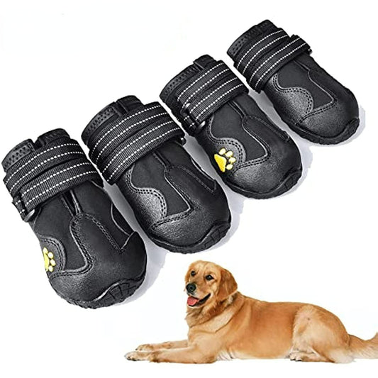 Dog Boots; Waterproof Dog Shoes; Dog Booties with Reflective Rugged Anti-Slip Sole and Skid-Proof; Outdoor Dog Shoes for Medium Dogs 4Pcs