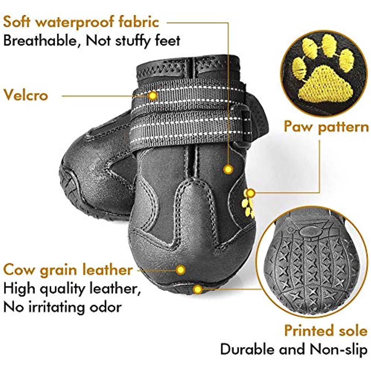 Dog Boots; Waterproof Dog Shoes; Dog Booties with Reflective Rugged Anti-Slip Sole and Skid-Proof; Outdoor Dog Shoes for Medium Dogs 4Pcs